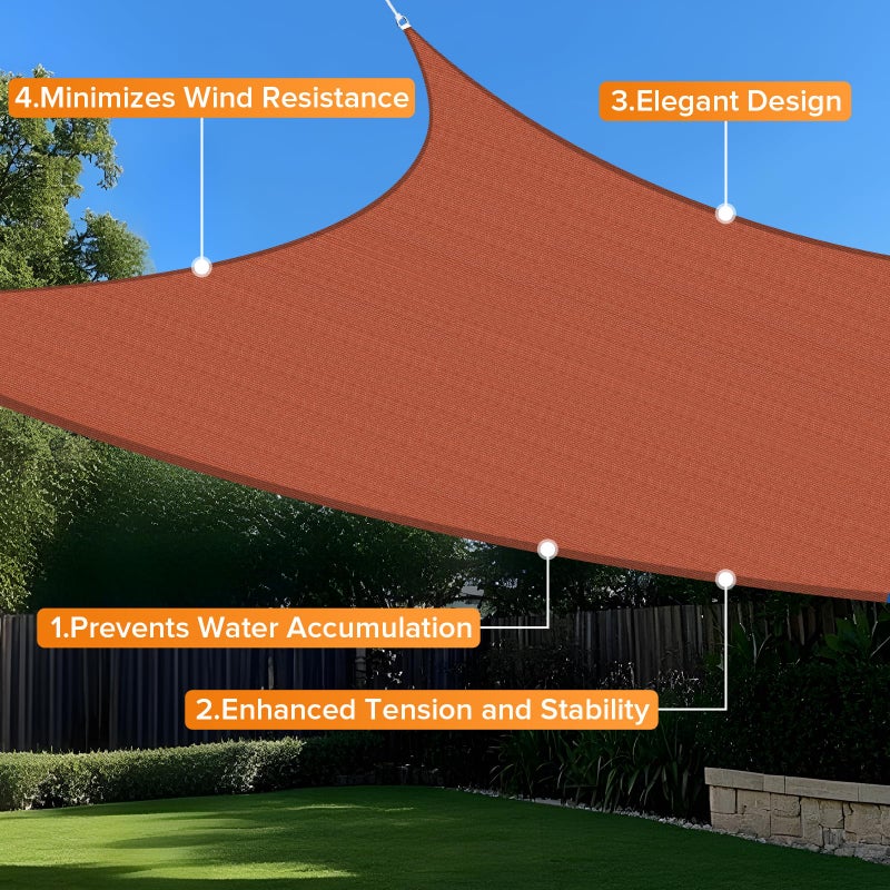 Artpuch Sun Shade Sails Canopy, 185GSM Shade Sail UV Block for Patio Garden Outdoor Facility and Activities (12'x16', Rust Red) - Image 4